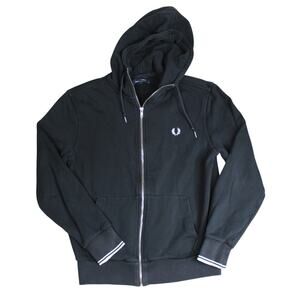 Fred Perry Hoodie Mens Medium Black Full Zip Jacket Casual Preppy Minimalist